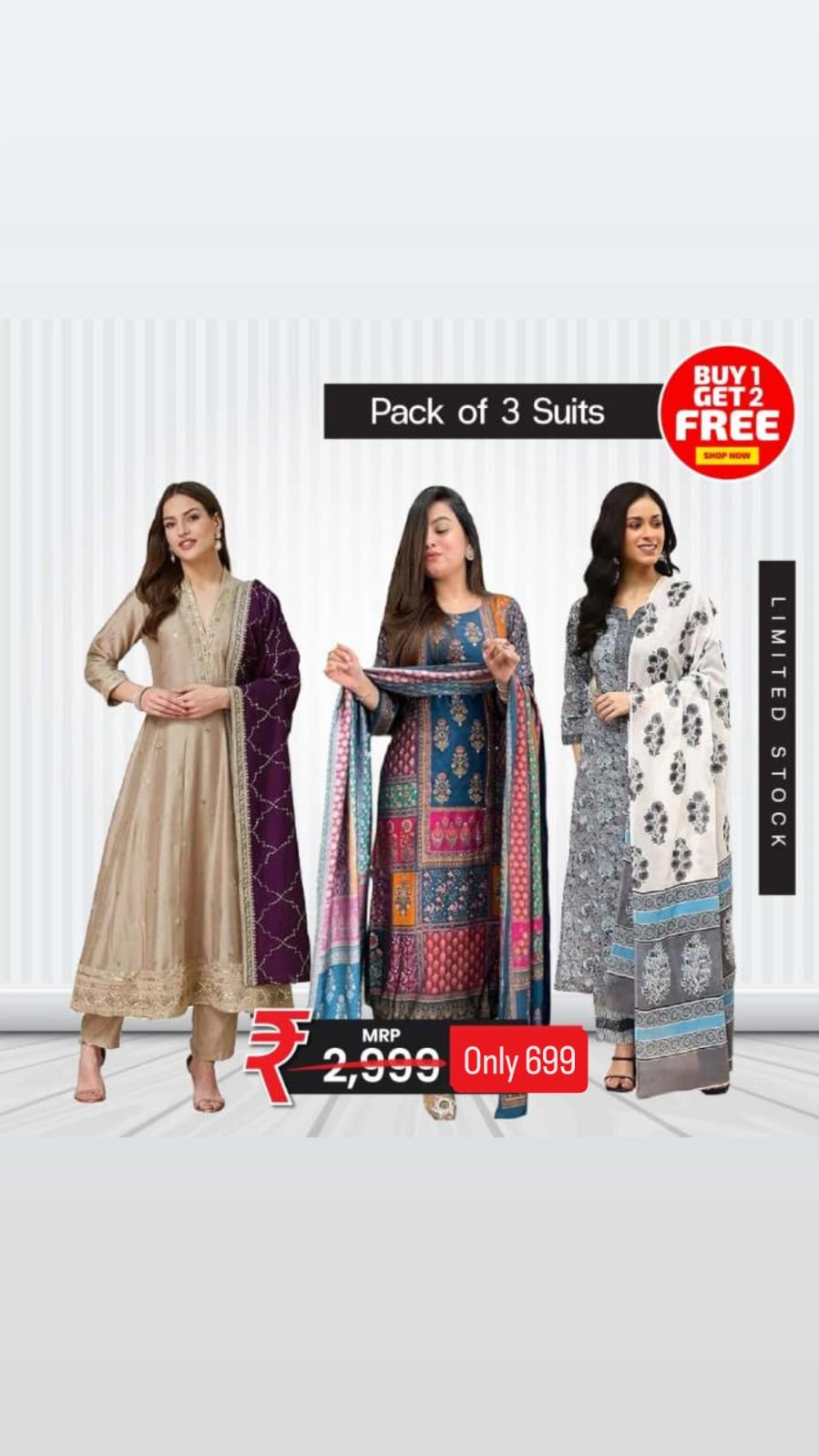 Festive Special: 3 Designer Suits Combo @ ₹699