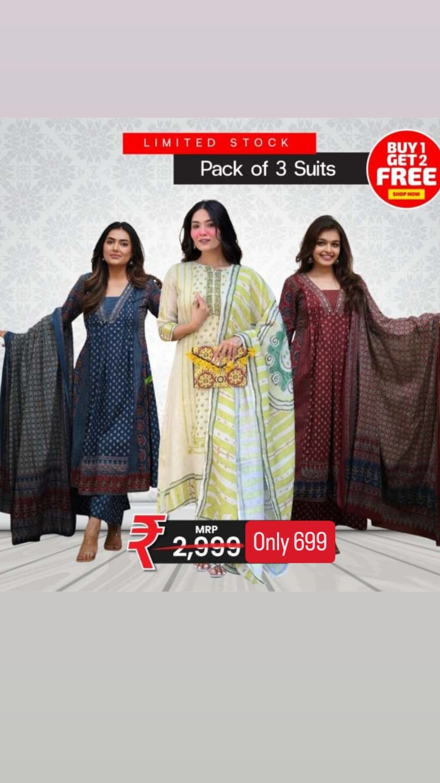 Designer Printed Suit Combo – Buy 1 Get 2 Free