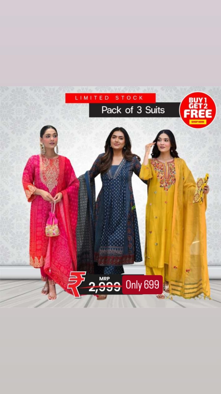 Premium Ethnic Wear Pack – 3 Suits Only ₹699
