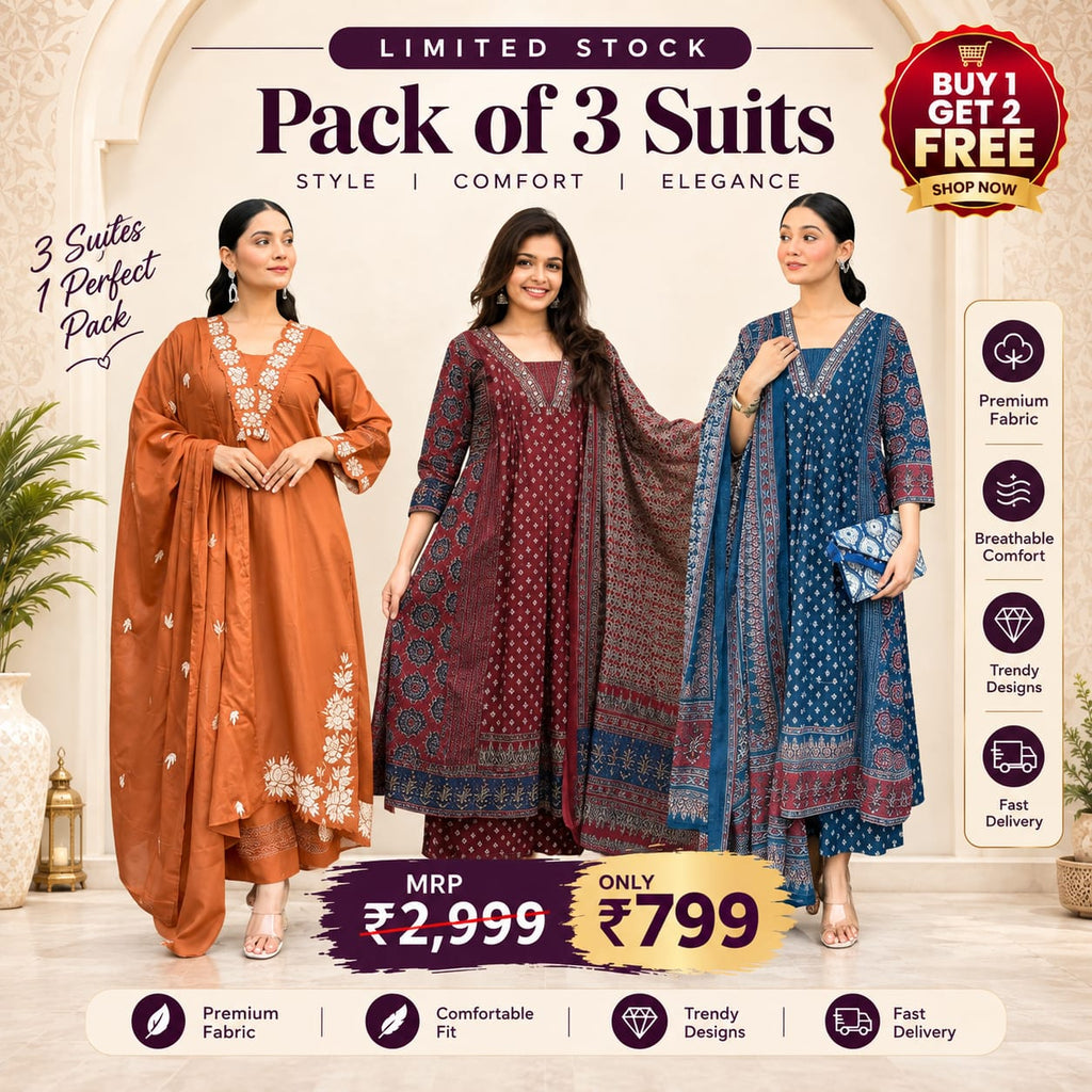 Premium Women’s 3-Piece Ethnic Kurta Suit Set